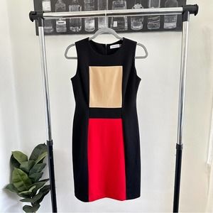 Calvin Klein Retro Color Block Sheath Dress Black Red Tan Size 2